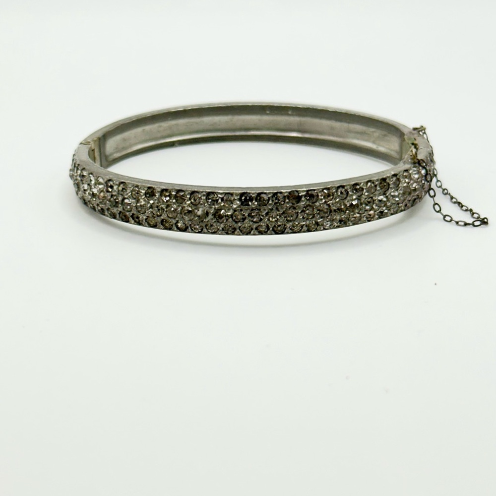 Art Deco Jeweled Vintage Pot Metal, Hinged Bangle Bracelet - Picture 5 of 5